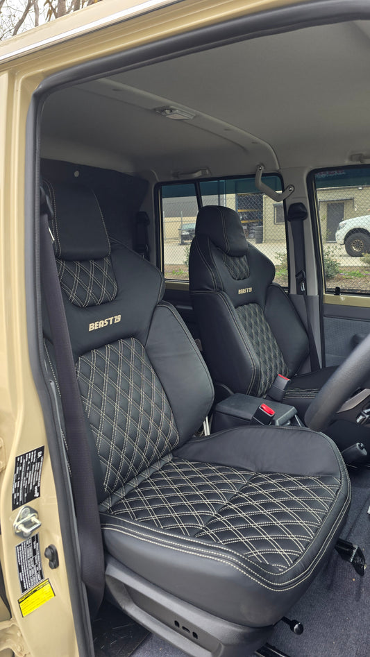 Transform Your 70 Series: Custom Deluxe 4x4 Seats (75–79) with Adaptors Included